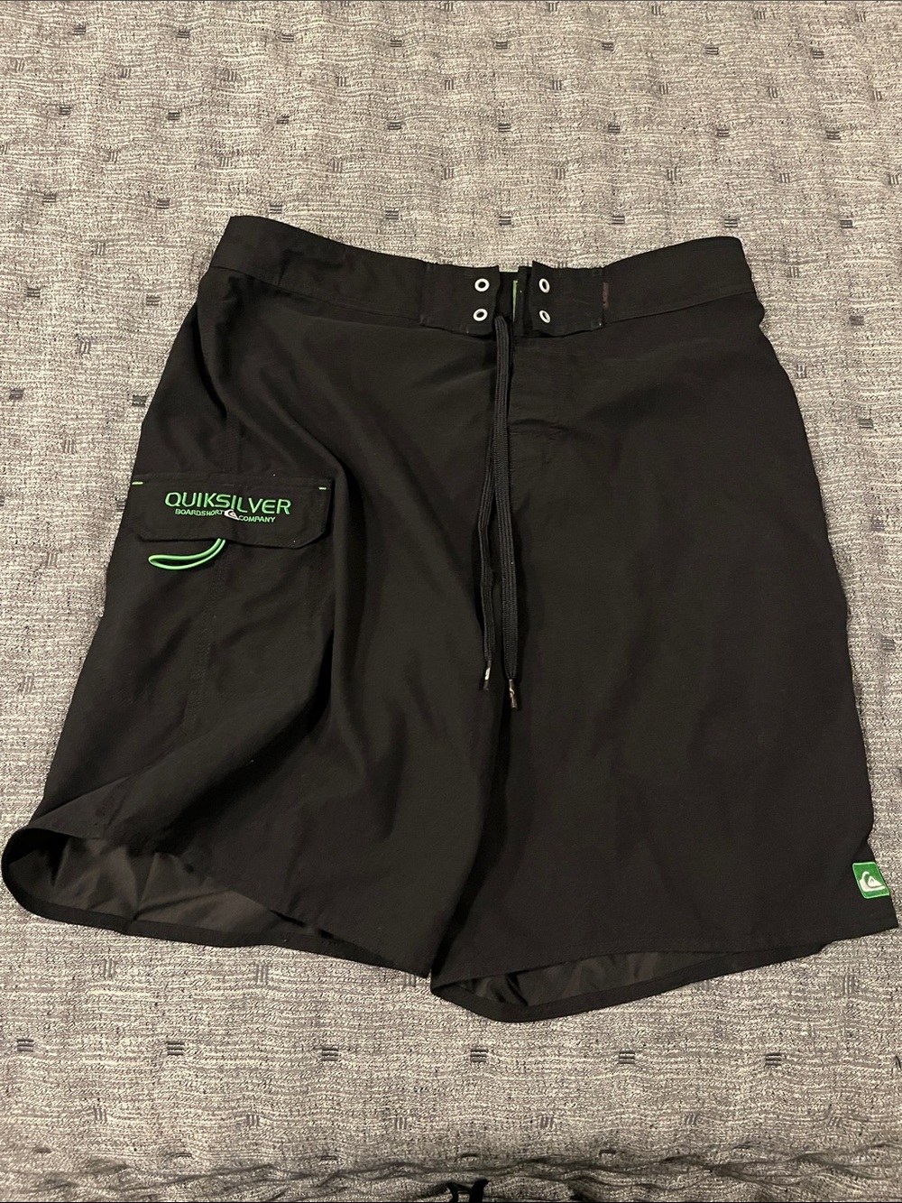Quiksilver Black Boardshorts with Neon Green Logo